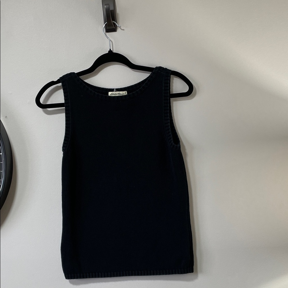 💜Eddie Bauer fall Black preppy sweater vest Top 100% Cotton